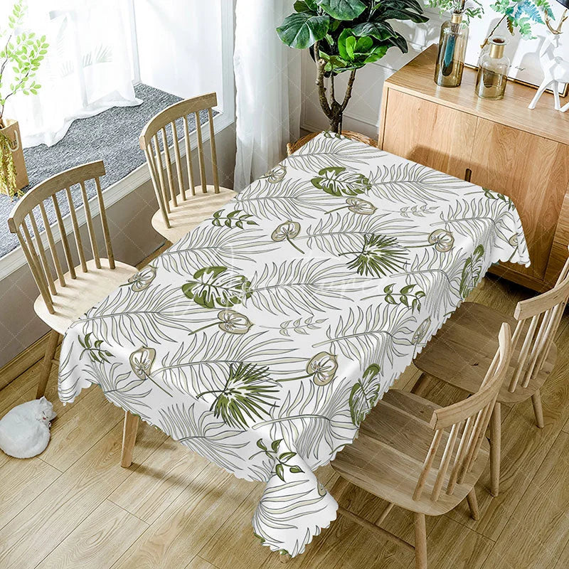 Aperturee - Aperturee Summer Hawaiian Rectangle Tablecloth with Tropical Plants for Luau Jungle and Beach Party Decorations