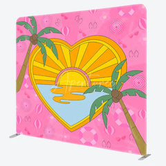 Aperturee - Aperturee Summer Heart Shaped Double Sided Backdrop Pink Palm Trees and Beach Scene Cartoon Tropical Party Decor