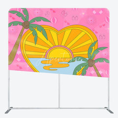Aperturee - Aperturee Summer Heart Shaped Double Sided Backdrop Pink Palm Trees and Beach Scene Cartoon Tropical Party Decor