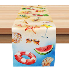 Aperturee - Aperturee Summer Holiday Table Runner with Watermelon and Starfish for Coastal Beach House and Kitchen Decor