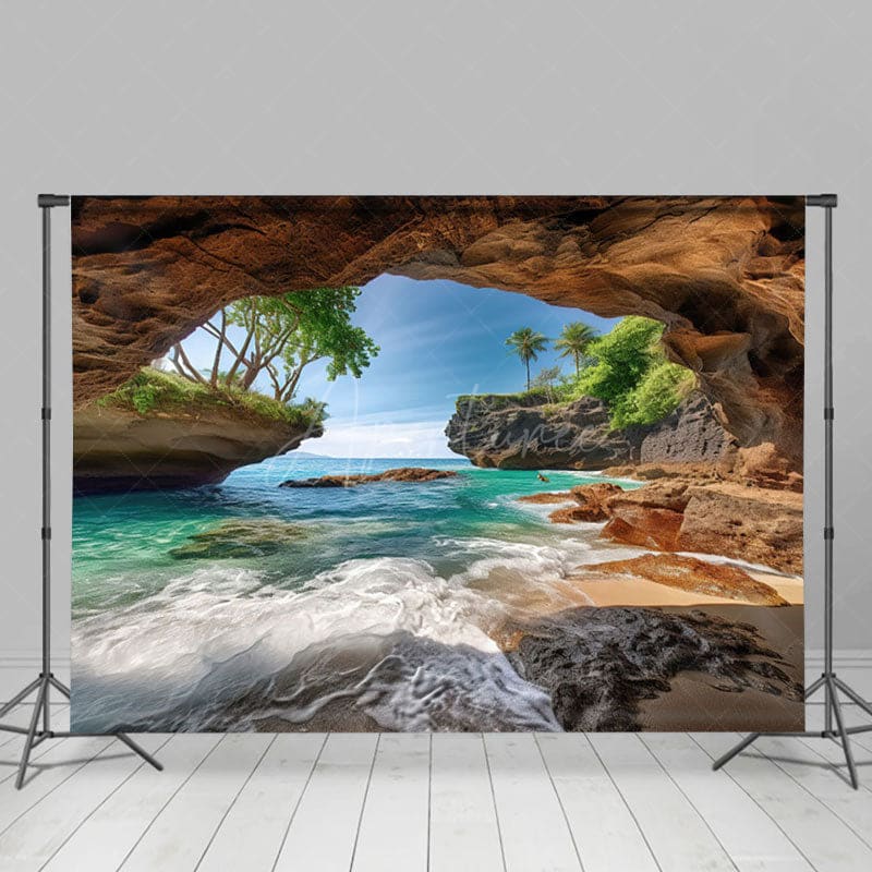 Aperturee - Aperturee Summer Island Cave Vibe Beach Photography Backdrop