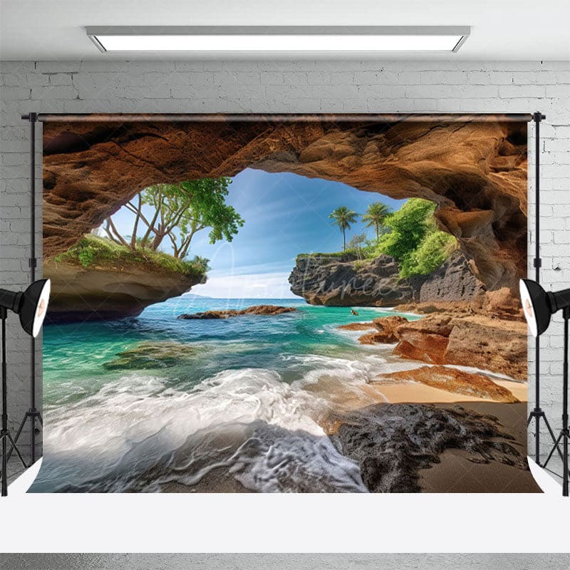 Aperturee - Aperturee Summer Island Cave Vibe Beach Photography Backdrop
