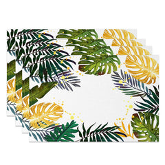 Aperturee - Aperturee Summer Monstera Leaf Placemats Set of 4 in Yellow and Green for Tropical Themed Dining Table Decor