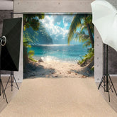 Aperturee - Aperturee Summer Nature Beach Palm Trees Sweep Photo Backdrop