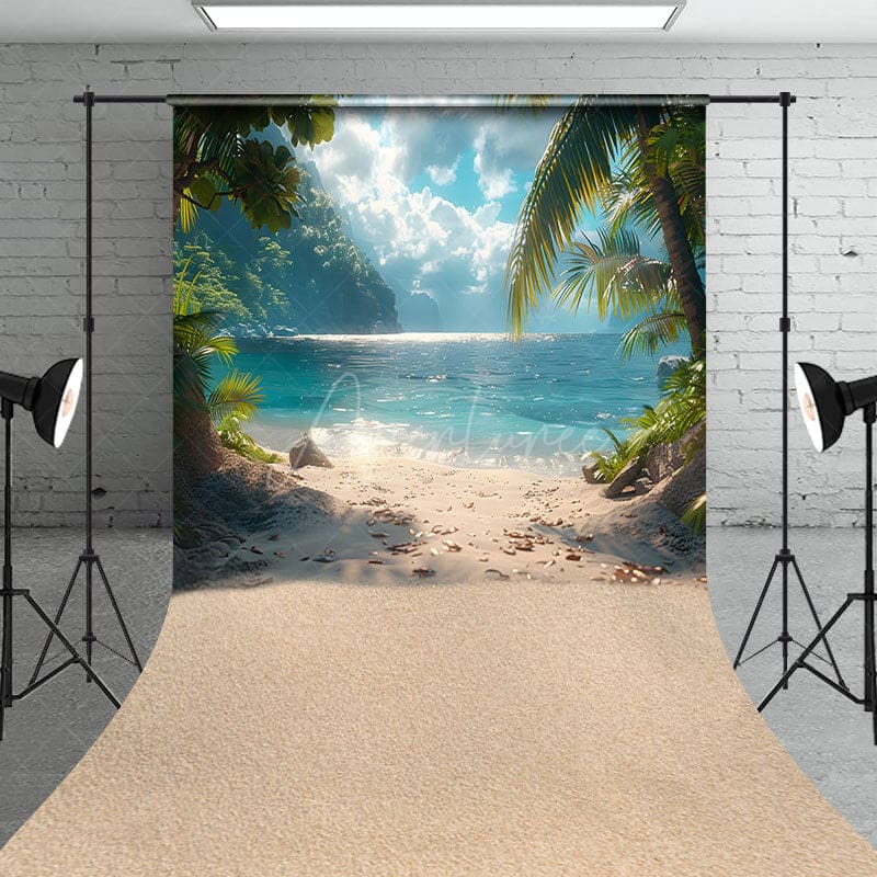 Aperturee - Aperturee Summer Nature Beach Palm Trees Sweep Photo Backdrop