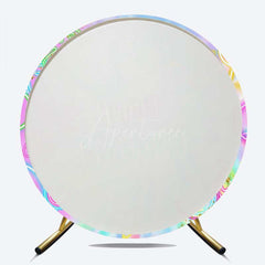 Aperturee - Aperturee Summer Neon Happy Birthday Round Backdrop Tie Dye Pool Party with Flamingo Splish Splash Kids Photo Prop Decor