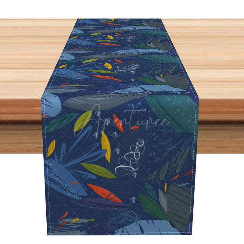Aperturee - Aperturee Summer Night Lakeside Table Runner Fireflies over the Water Scene Peaceful Nature Themed Dining Room Decor