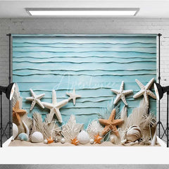 Aperturee - Aperturee Summer Ocean Beach Starfish Photography Backdrop Blue Textured Wall White Shells Background Nautical Theme Photo Prop