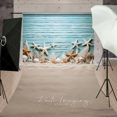 Aperturee - Aperturee Summer Ocean Beach Starfish Sweep Backdrop Sandy Seashore Photography Floor Mat Nautical Holiday Decoration