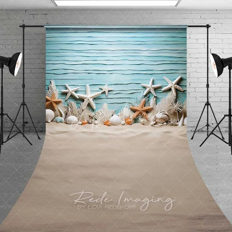 Aperturee - Aperturee Summer Ocean Beach Starfish Sweep Backdrop Sandy Seashore Photography Floor Mat Nautical Holiday Decoration