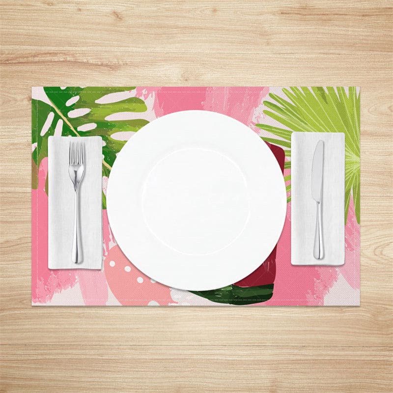 Aperturee - Aperturee Summer Painted Melon Monstera Set of 4 Placemats