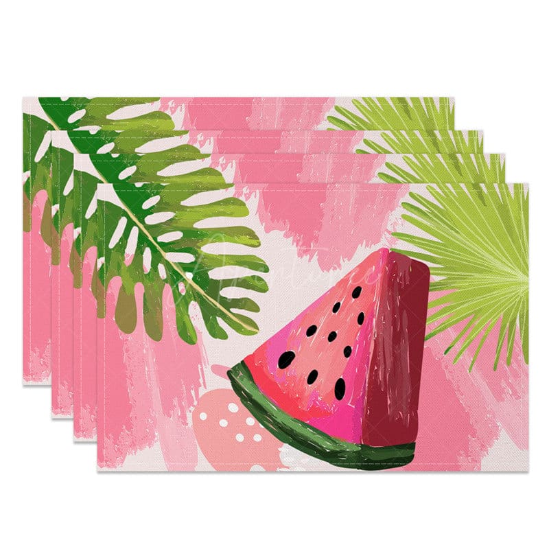 Aperturee - Aperturee Summer Painted Melon Monstera Set of 4 Placemats