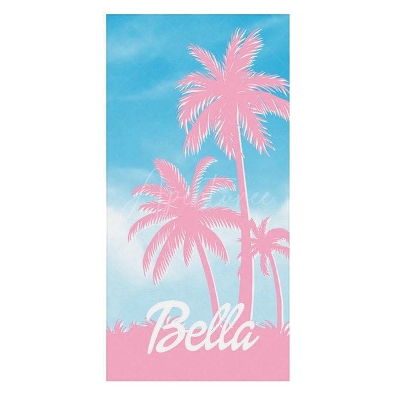 Aperturee - Aperturee Summer Palm Trees Blue Sky Custom Name Beach Towel
