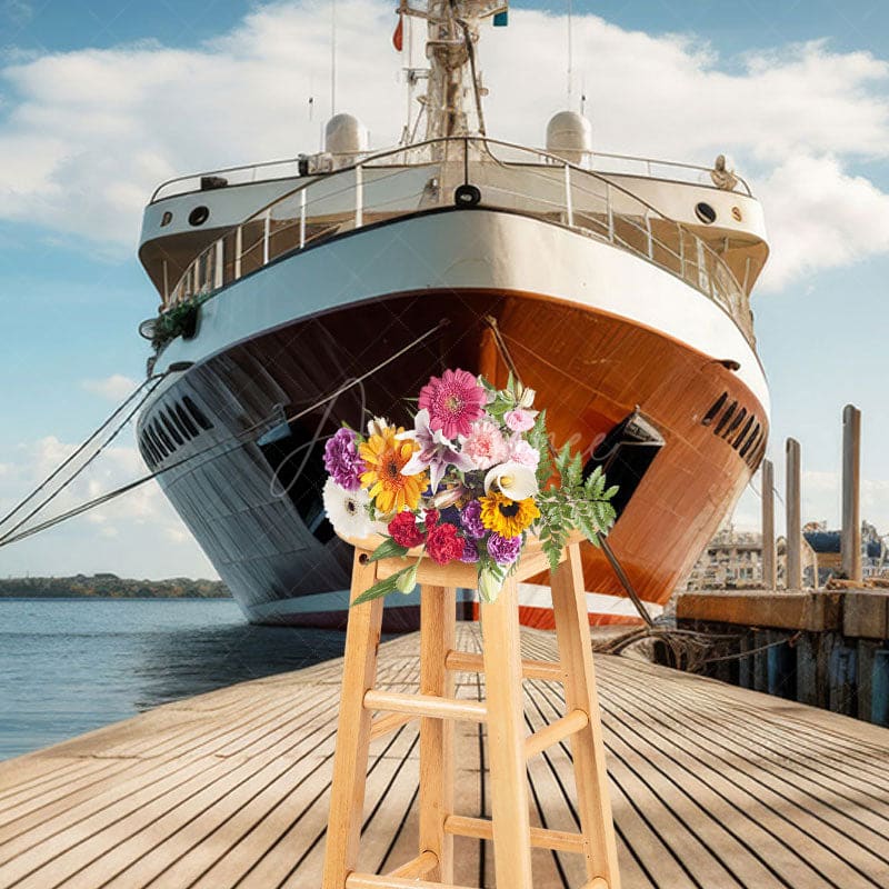 Aperturee - Aperturee Summer Pier Ship Wooden Plank Road Photo Backdrop