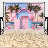Aperturee - Aperturee Summer Pink Cabin Tree Sandy Beach Combo Set Backdrop