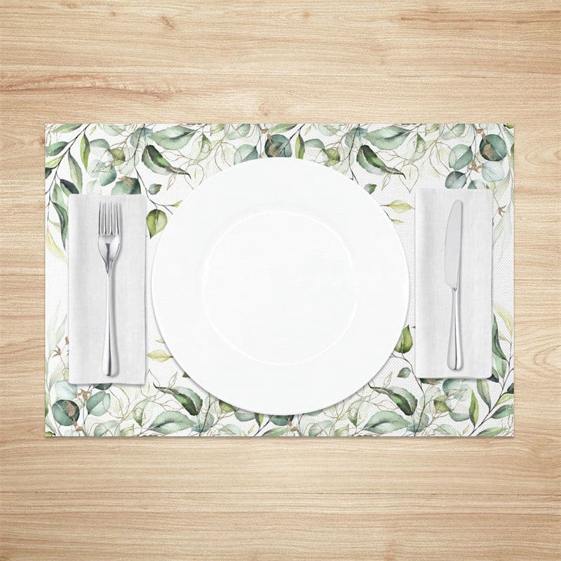 Aperturee - Aperturee Summer Plant Leaves Greenery Set of 4 Placemats