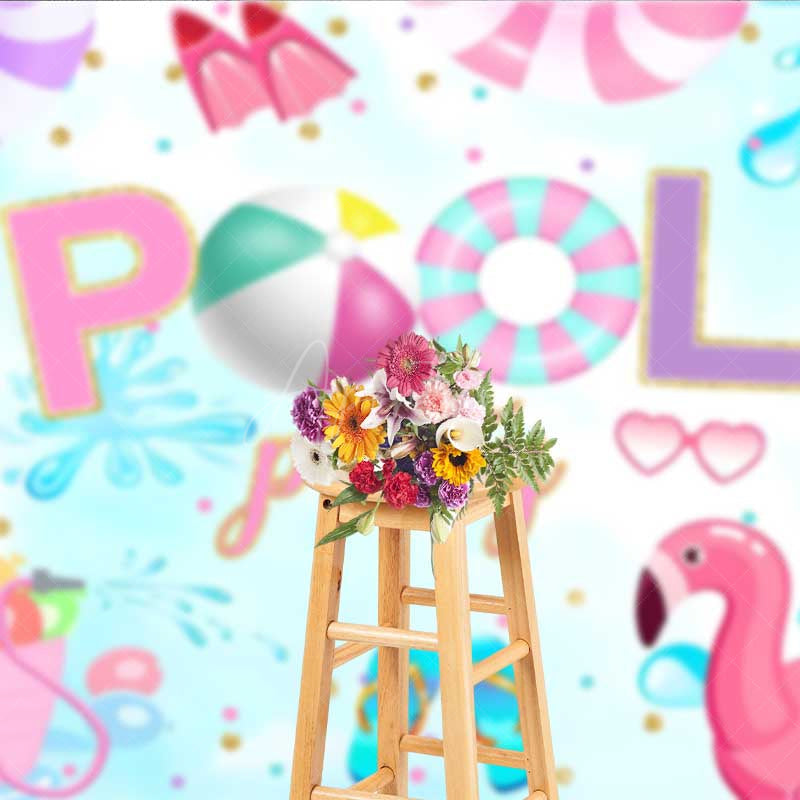 Aperturee Aperturee Summer Pool Party Backdrop for Kids Pink Flamingo and Beach Ball Fun Banner Tropical Birthday Photo Booth Prop
