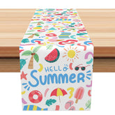 Aperturee - Aperturee Summer Pool Party Table Runner with Colorful Swimming Rings and Coconut Trees for Tropical BBQ Decor