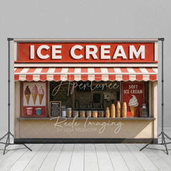 Aperturee - Aperturee Summer Red Beige Ice Cream Shop Photography Backdrop