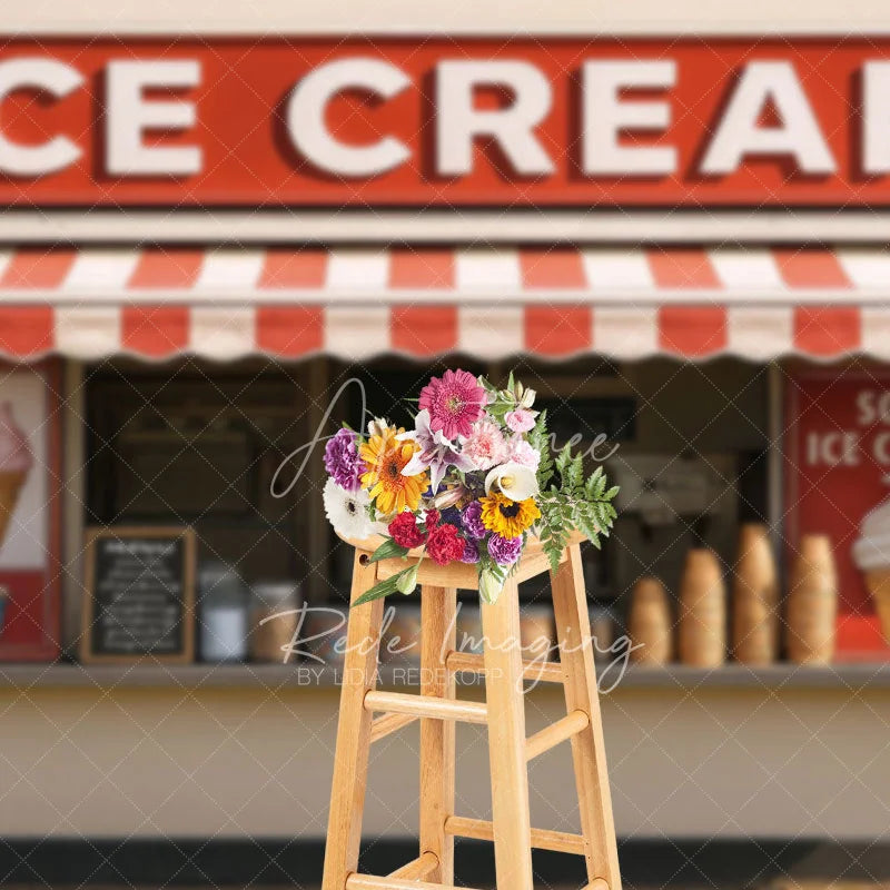 Aperturee - Aperturee Summer Red Beige Ice Cream Shop Photography Backdrop