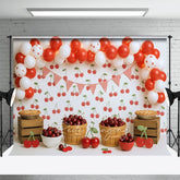 Aperturee - Aperturee Summer Red Cherry Balloons Fruit Cake Smash Backdrop