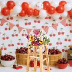 Aperturee - Aperturee Summer Red Cherry Balloons Fruit Cake Smash Backdrop