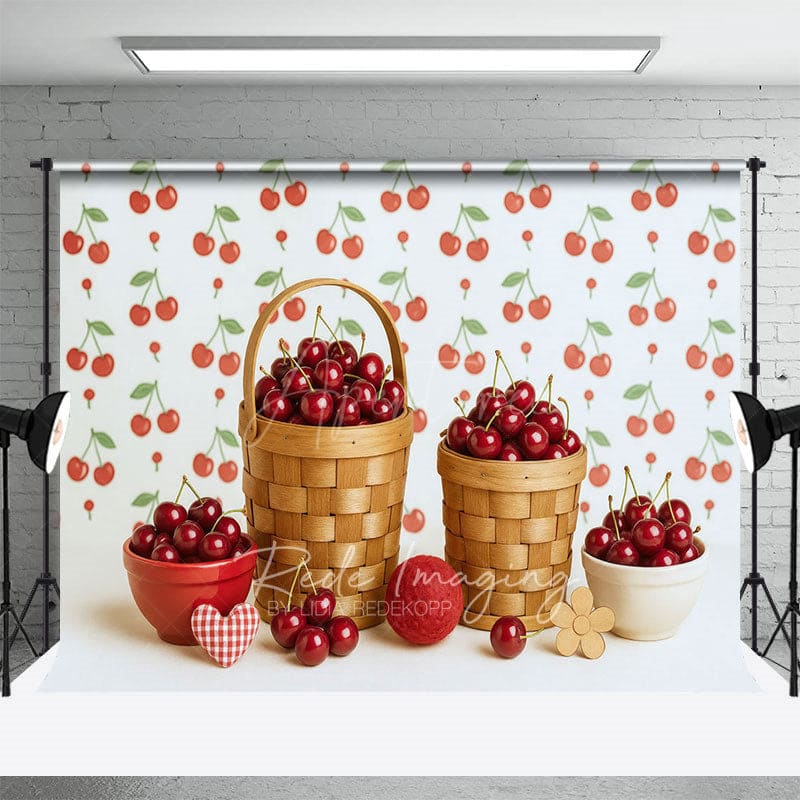 Aperturee - Aperturee Summer Red Cherry Basket Birthday Cake Smash Backdrop