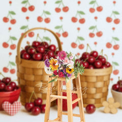 Aperturee - Aperturee Summer Red Cherry Basket Birthday Cake Smash Backdrop