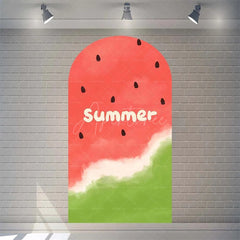 Aperturee - Aperturee Summer Red Green Watermelon Arch Backdrop Watercolor Fruit Pattern Perfect For Kids Party Decor