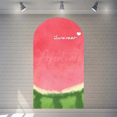 Aperturee - Aperturee Summer Red Green Watermelon Arch Backdrop Watercolor Fruit Pattern Perfect For Kids Party Decor