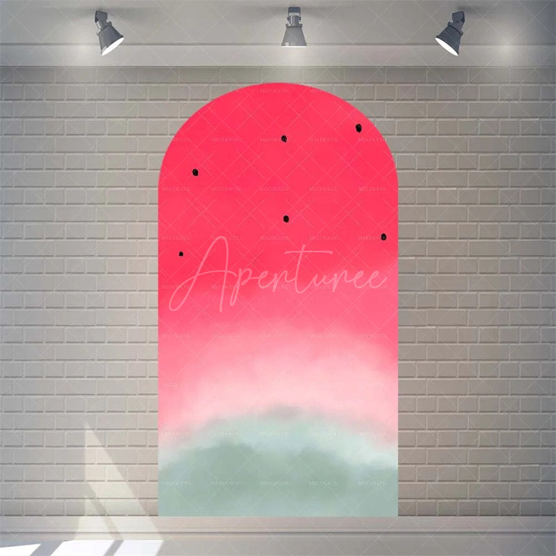 Aperturee - Aperturee Summer Red Green Watermelon Arch Backdrop Watercolor Fruit Pattern Perfect For Kids Party Decor