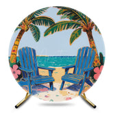 Aperturee - Aperturee Summer Sandy Beach Chair Trees Round Birthday Backdrop