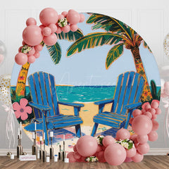 Aperturee - Aperturee Summer Sandy Beach Chair Trees Round Birthday Backdrop