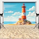 Aperturee - Aperturee Summer Sandy Beach Lighthouse Combo Set Backdrop