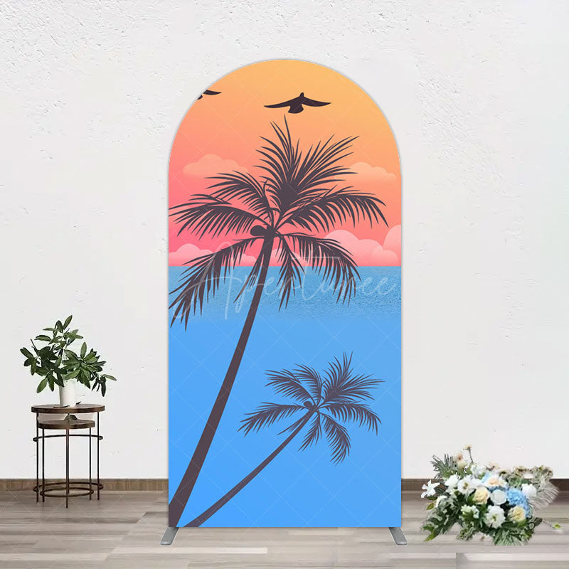 Aperturee - Aperturee Summer Seagull Sunset Coconut Tree Arch Backdrop