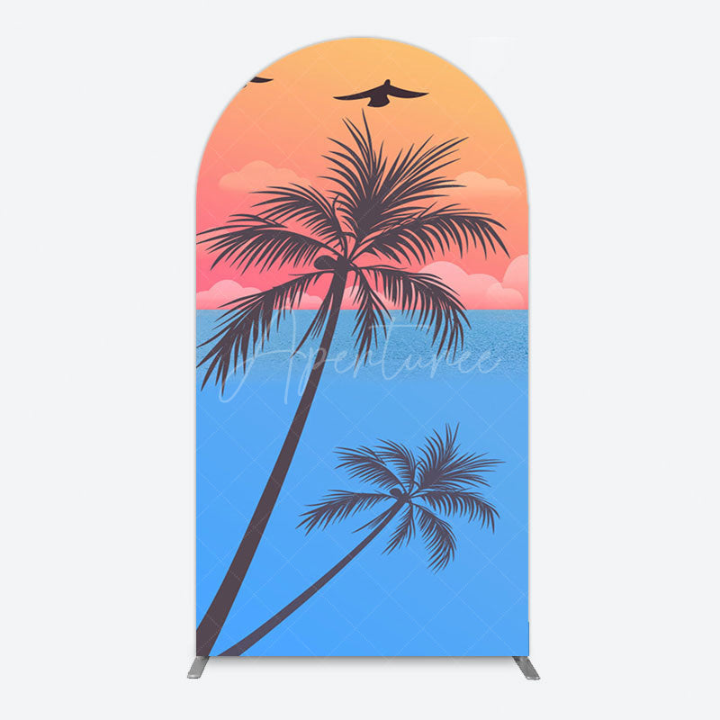 Aperturee - Aperturee Summer Seagull Sunset Coconut Tree Arch Backdrop