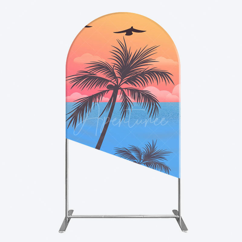 Aperturee - Aperturee Summer Seagull Sunset Coconut Tree Arch Backdrop