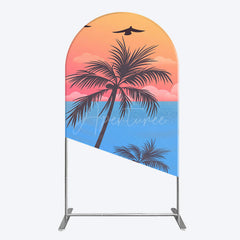Aperturee - Aperturee Summer Seagull Sunset Coconut Tree Arch Backdrop