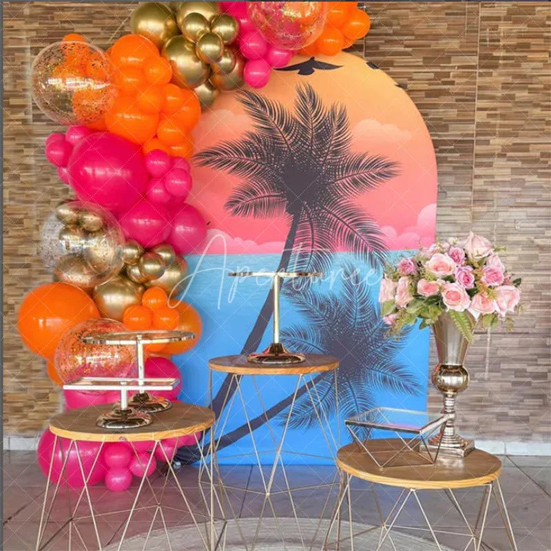 Aperturee - Aperturee Summer Seagull Sunset Coconut Tree Arch Backdrop