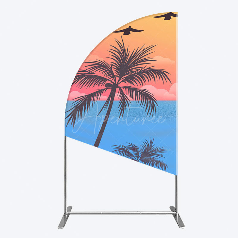 Aperturee - Aperturee Summer Seagull Sunset Coconut Tree Half Moon Arch Backdrop