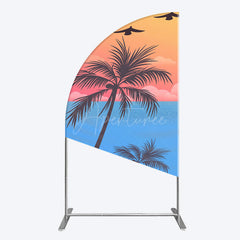 Aperturee - Aperturee Summer Seagull Sunset Coconut Tree Half Moon Arch Backdrop