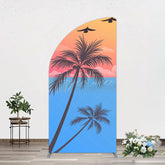 Aperturee - Aperturee Summer Seagull Sunset Coconut Tree Half Moon Arch Backdrop