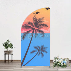 Aperturee - Aperturee Summer Seagull Sunset Coconut Tree Half Moon Arch Backdrop