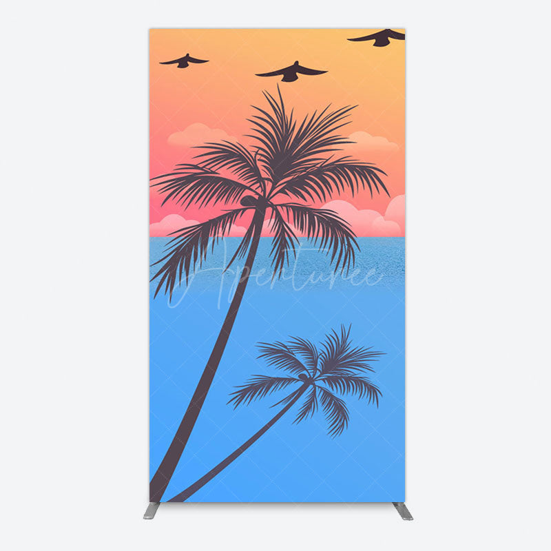 Aperturee - Aperturee Summer Seagull Sunset Coconut Tree Rectangle Backdrop