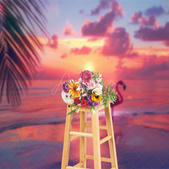 Aperturee - Aperturee Summer Seaside Flamingo Sunset Photography Backdrop
