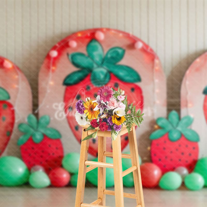 Aperturee - Aperturee Summer Strawberry Arch Balloons Cake Smash Backdrop