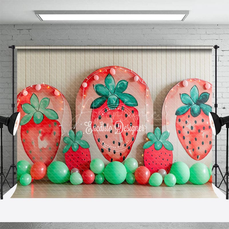 Aperturee - Aperturee Summer Strawberry Arch Balloons Cake Smash Backdrop