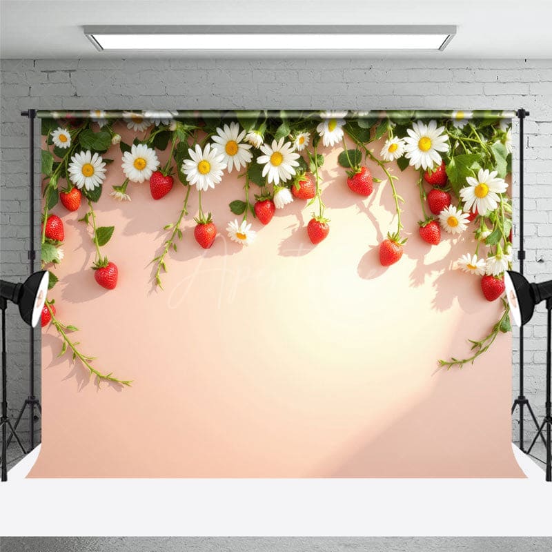 Aperturee - Aperturee Summer Strawberry Daisy Floral Room Set Backdrop