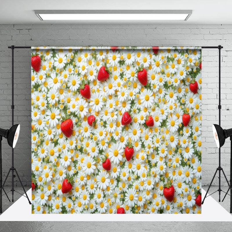 Aperturee - Aperturee Summer Strawberry Daisy Floral Room Set Backdrop