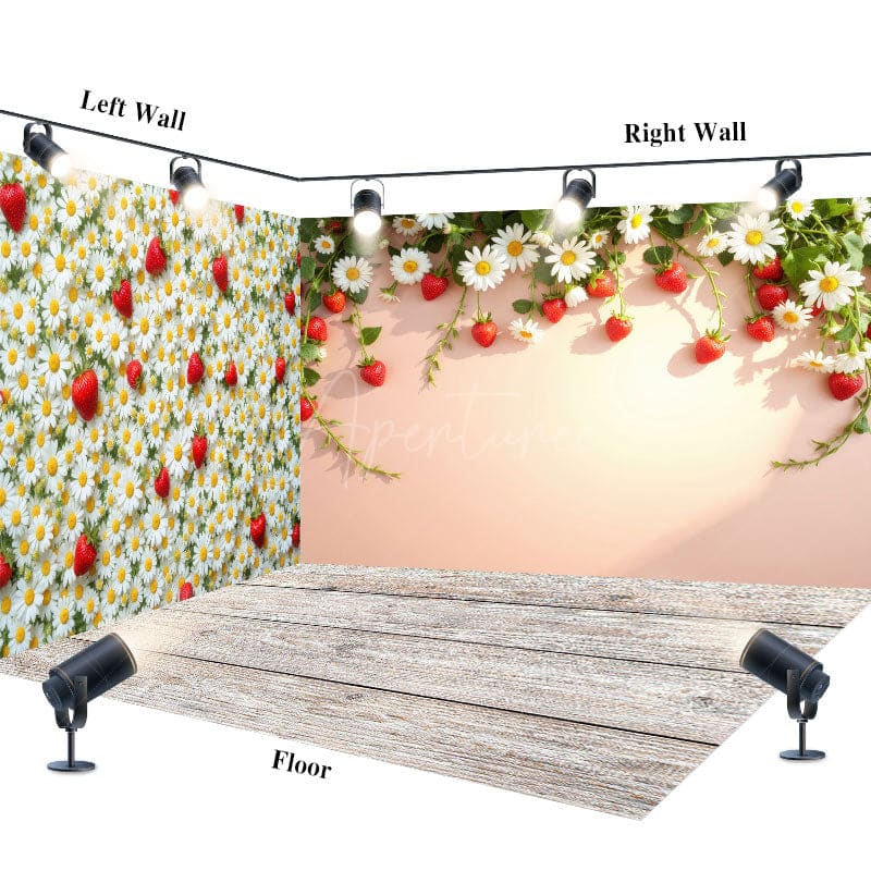 Aperturee - Aperturee Summer Strawberry Daisy Floral Room Set Backdrop